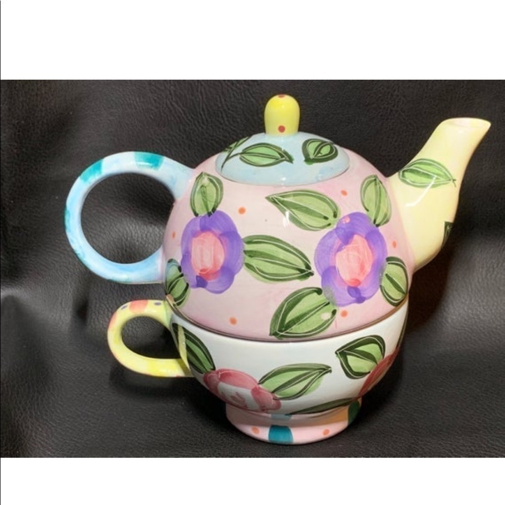 𝅺STACKABLE Floral Teapot Set Tea-For-One - Picture 3 of 4